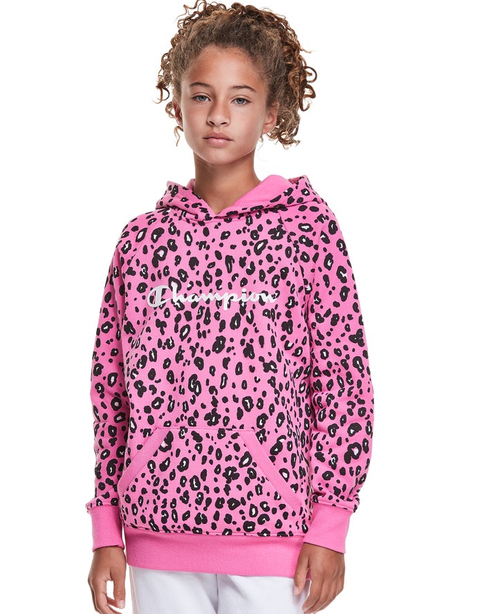 Champion Girls Hoodie NZ - Fleece Raglan Leopard Print Pink/Black ( 1690-LHPSU )